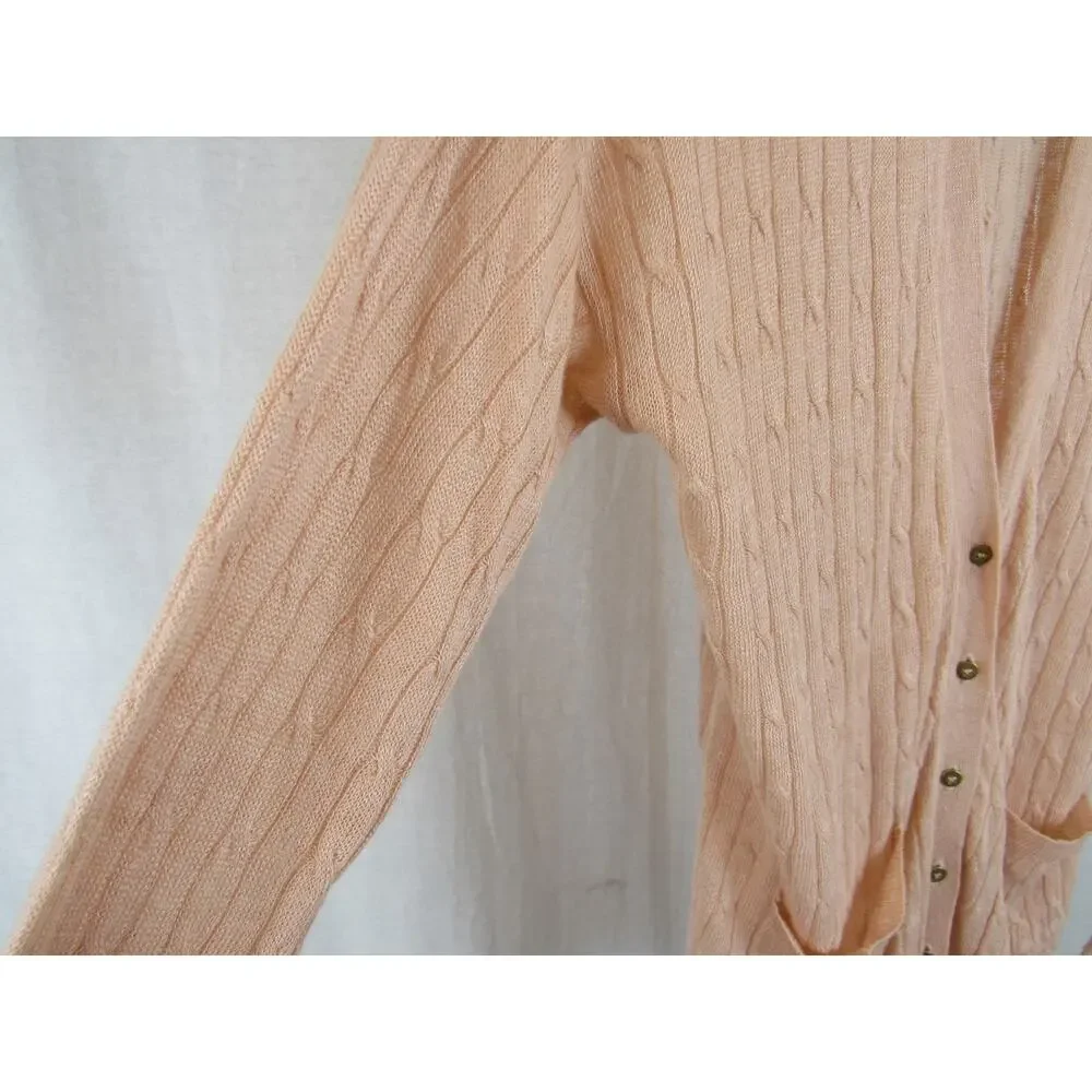 J.Crew Small 100% Linen Peachy Pink Lightweight Open Knit Cardigan Cable Knit